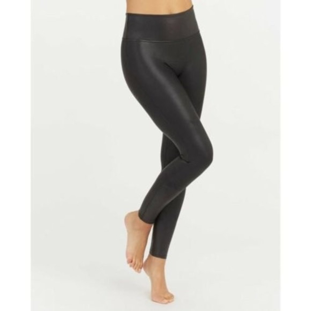 SPANX Black High Waist Seamless Faux Leather Leggings